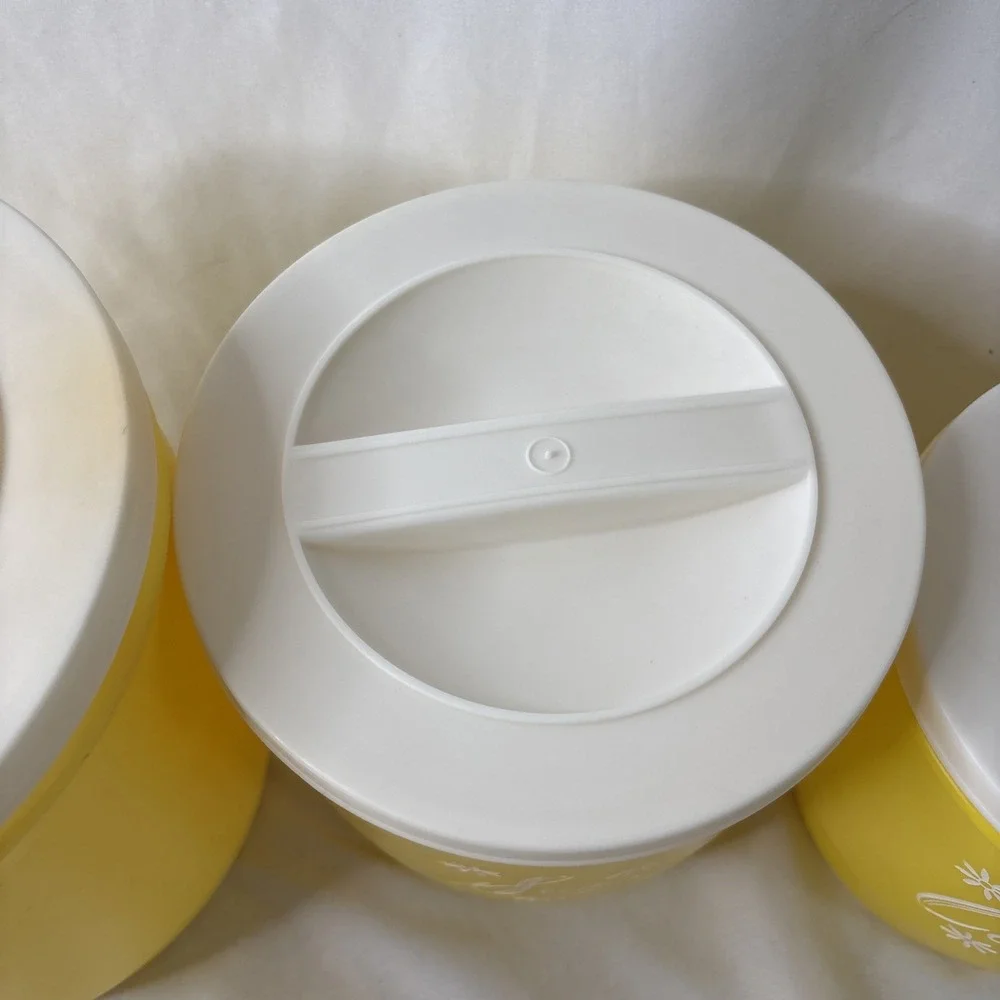 Vtg 1950s Stanley Atomic Plastic Canister Set Yellow Nesting MCM 4Pc Retro Sugar